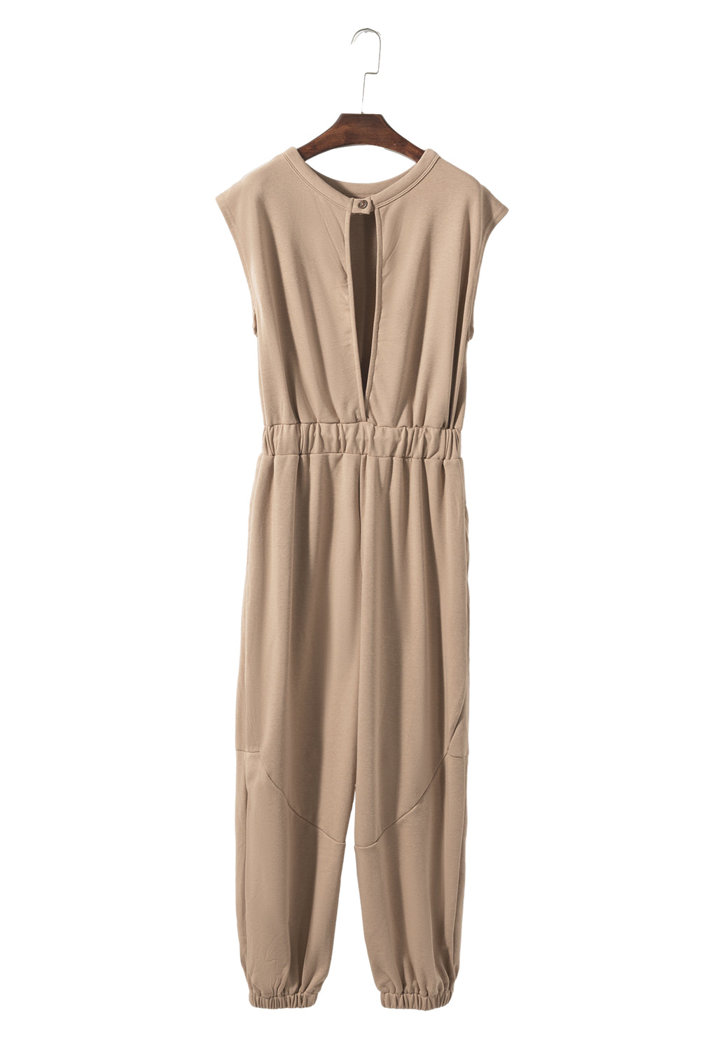 Light French Beige Back Drawstring Jogger Jumpsuit