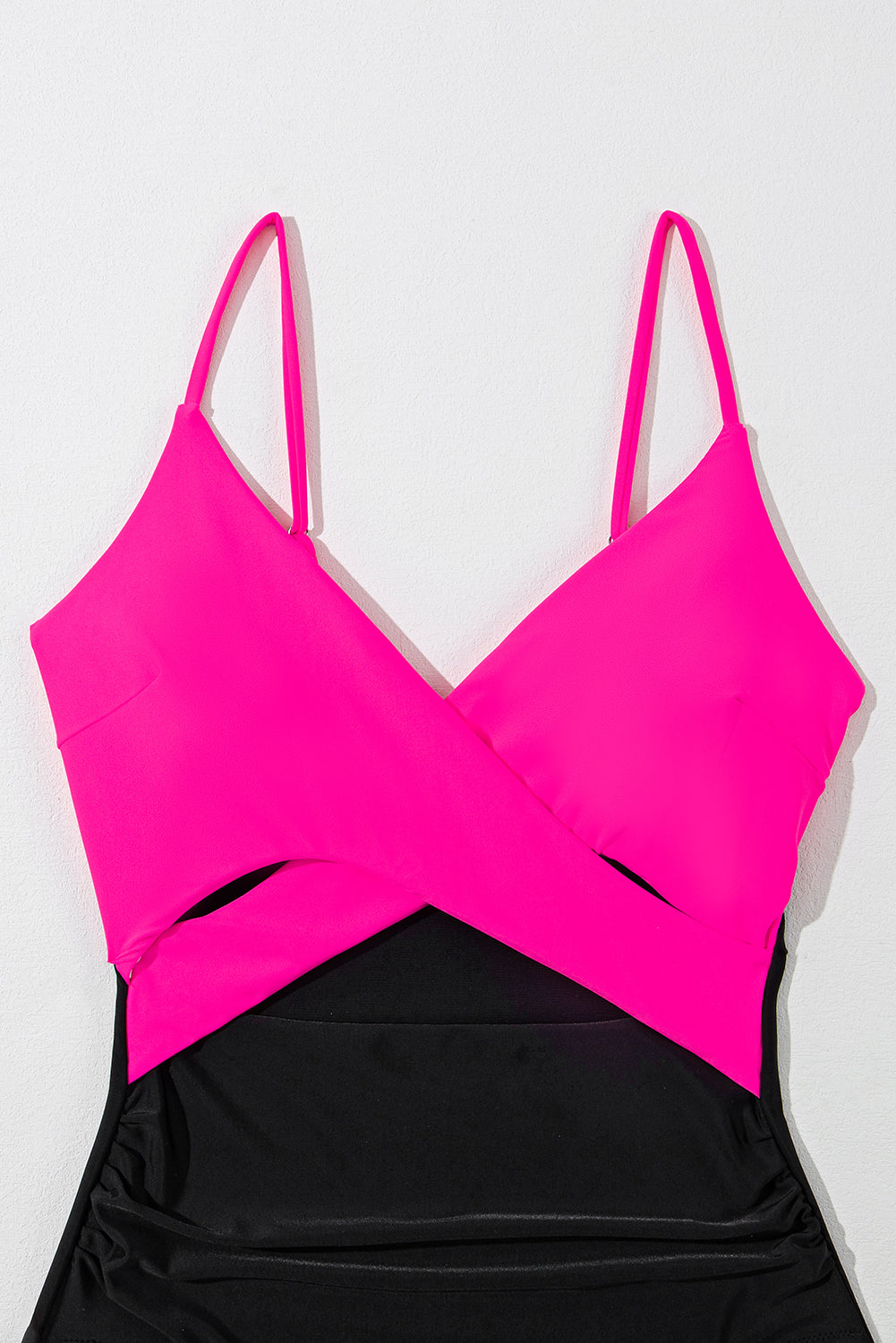 Rose Red Crossover Colorblock One Piece Swimsuit