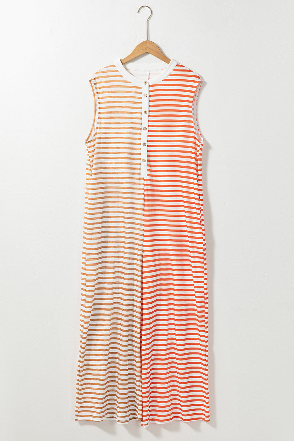 Orange Stripe Oversized Buttoned Front Sleeveless Jumpsuit