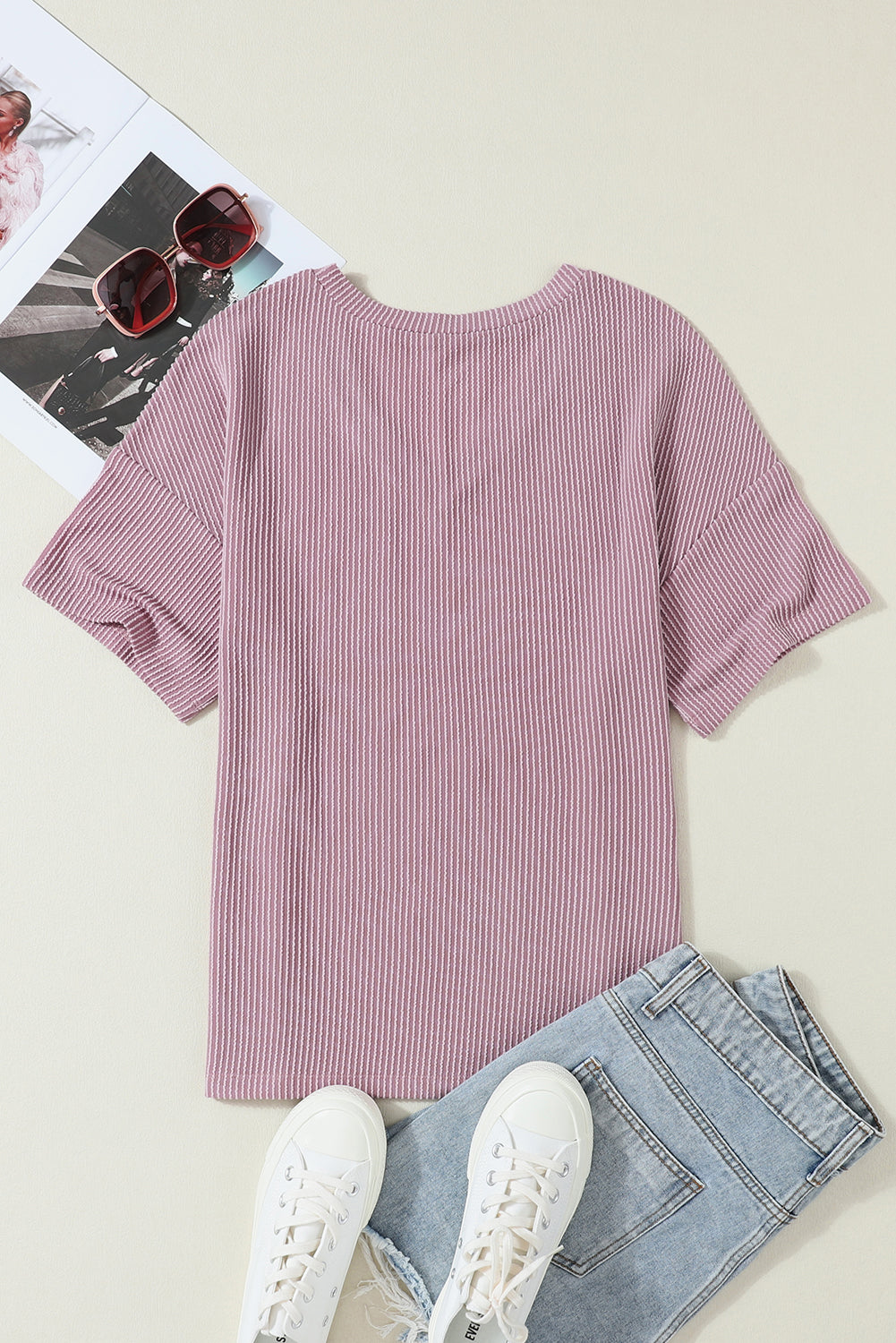 Valerian Corded V-Neck Loose T-shirt