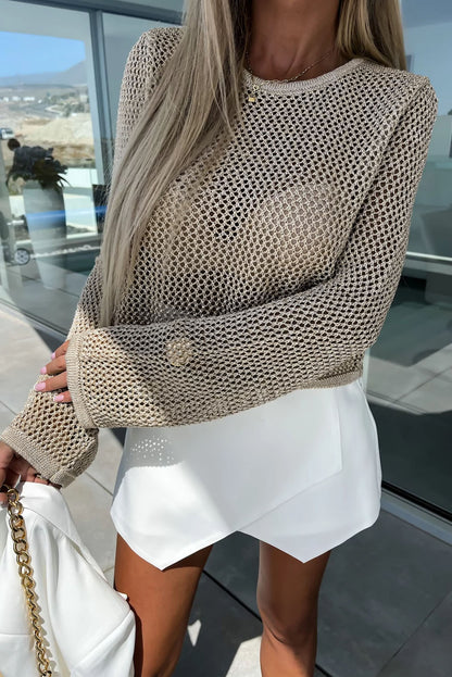 Khaki Hollow Knit Sleeve Top