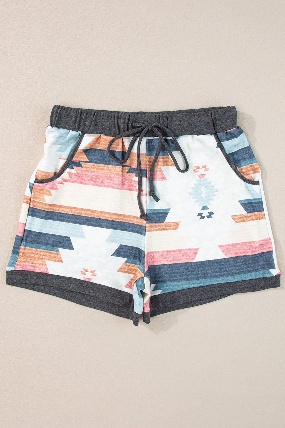 White Print Drawstring Waist Casual Shorts