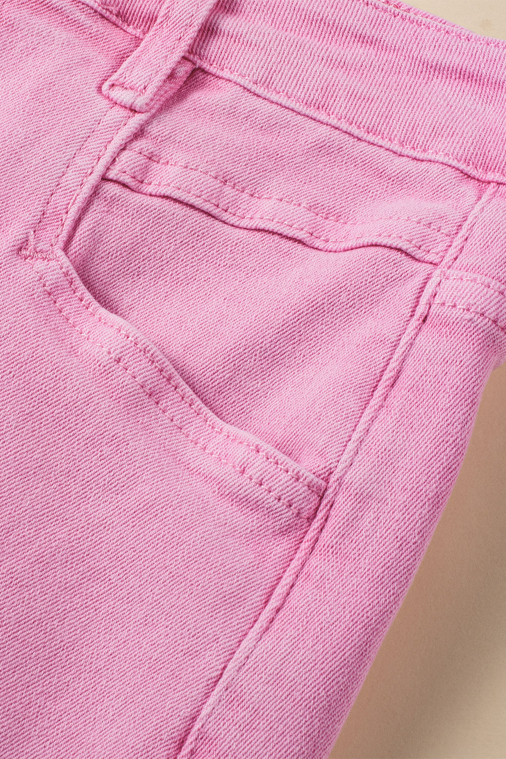 Pink Frayed Edge Mid Rise Denim Shorts