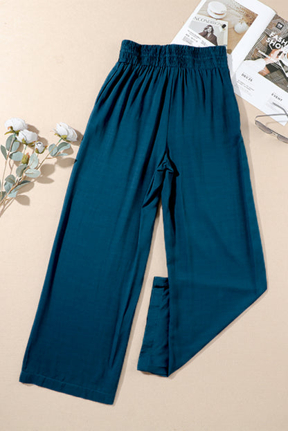 Blue Drawstring Elastic Waist Pants