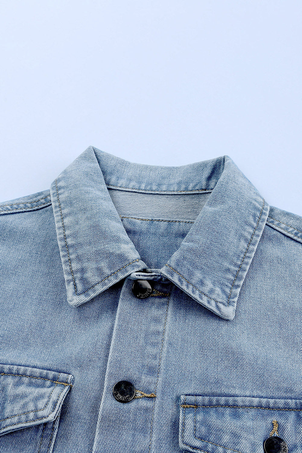 Sky Blue Acid Wash Flap Pocket Boyfriend Shacket