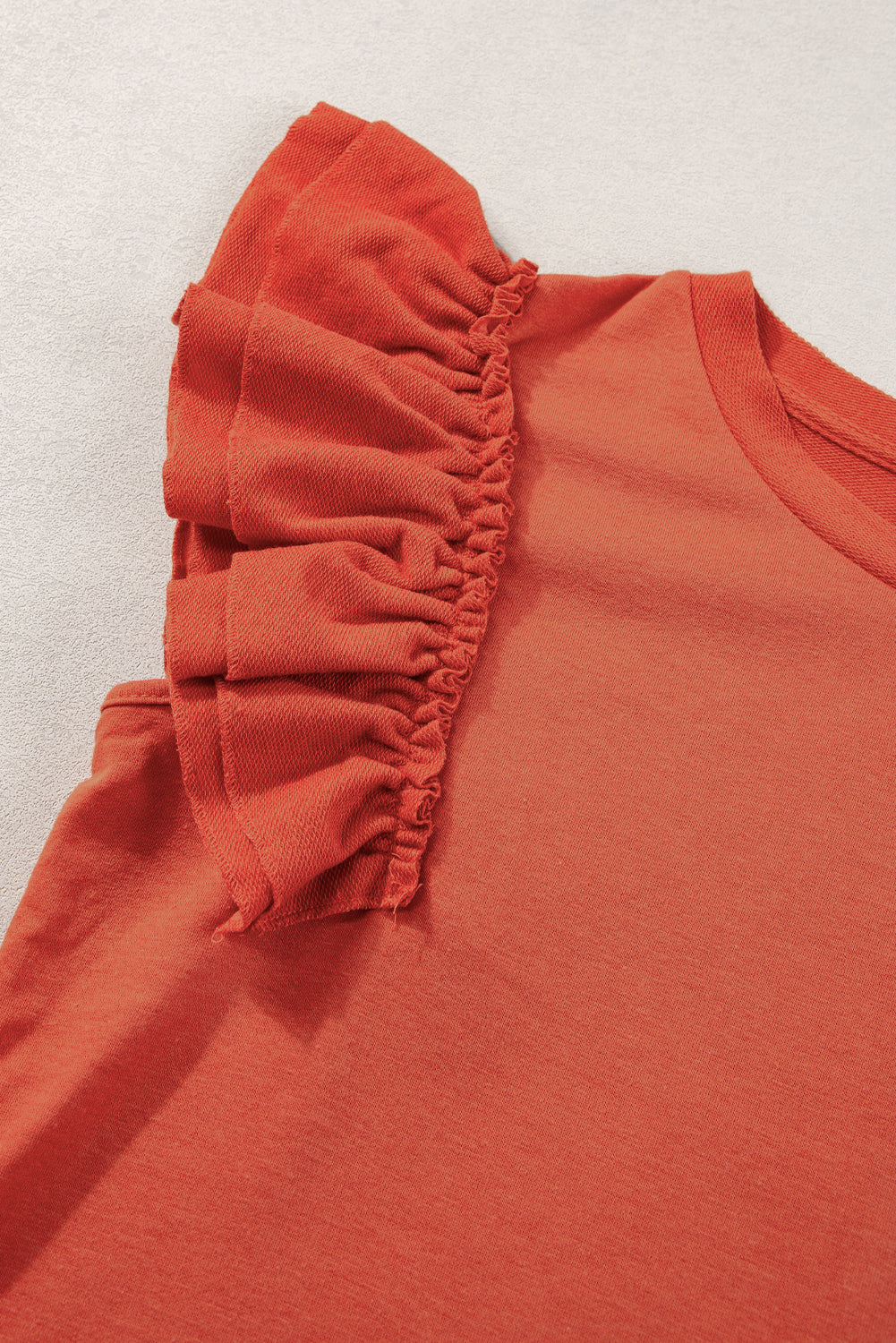 Orange Tiered Ruffled Sleeve Crew Neck T Shirt