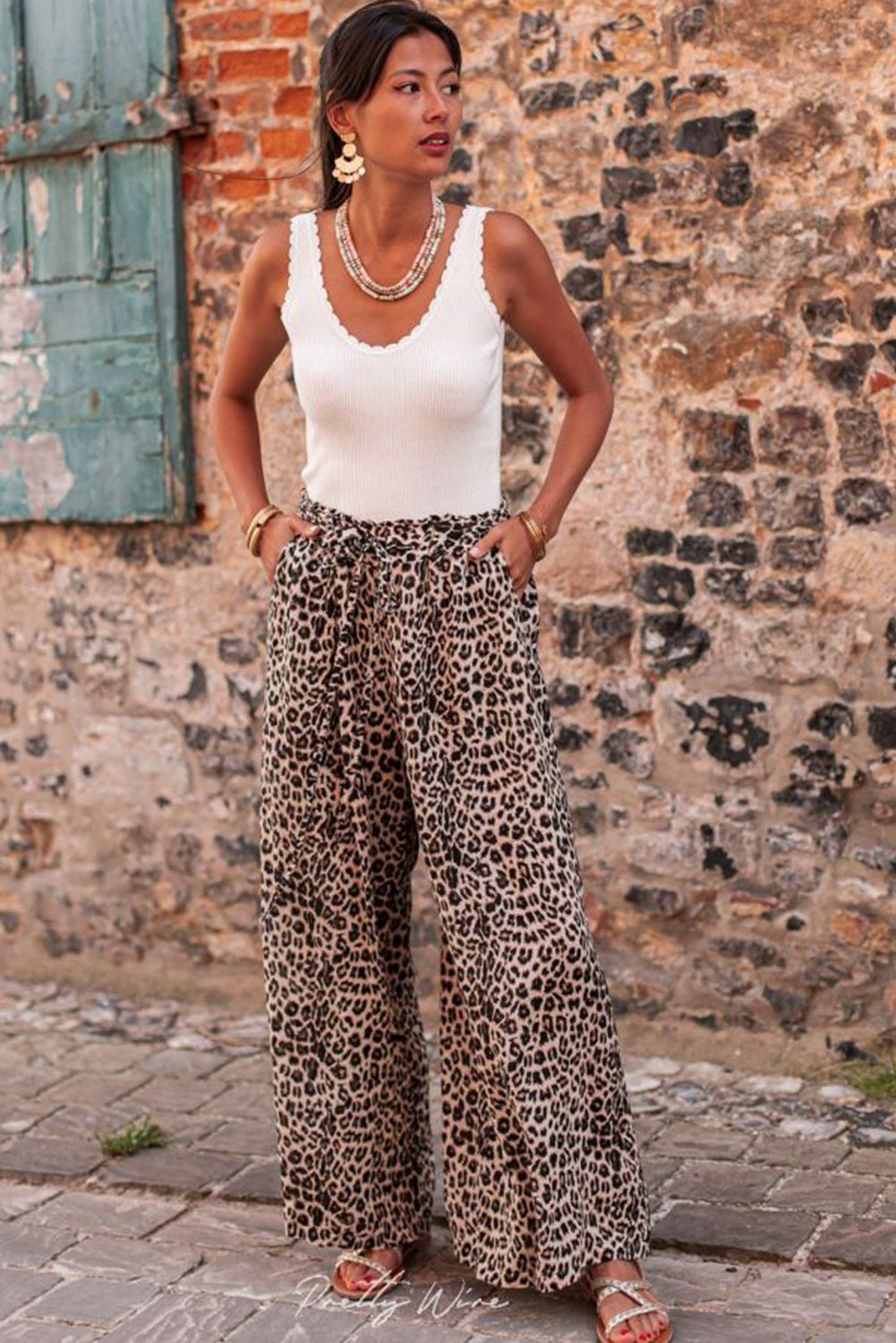 Desert Palm Boho Leopard Wide Leg Pants