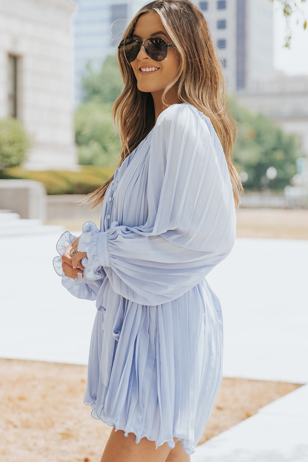 Sky Blue Ruffled Tie Waist Romper