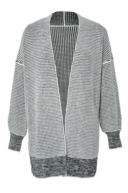 Gray Plaid Knit Long Cardigan