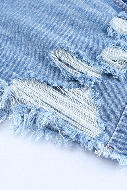 Sky Blue High Rise Crossover Denim Shorts