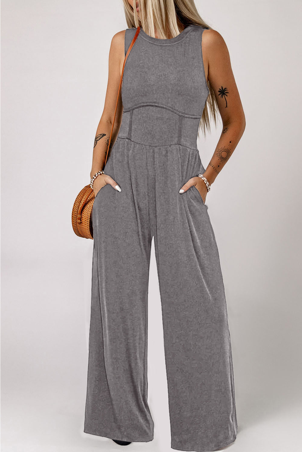 Medium Grey Cinched Waist Jumpsuit