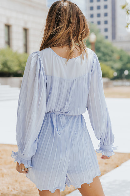 Sky Blue Ruffled Tie Waist Romper