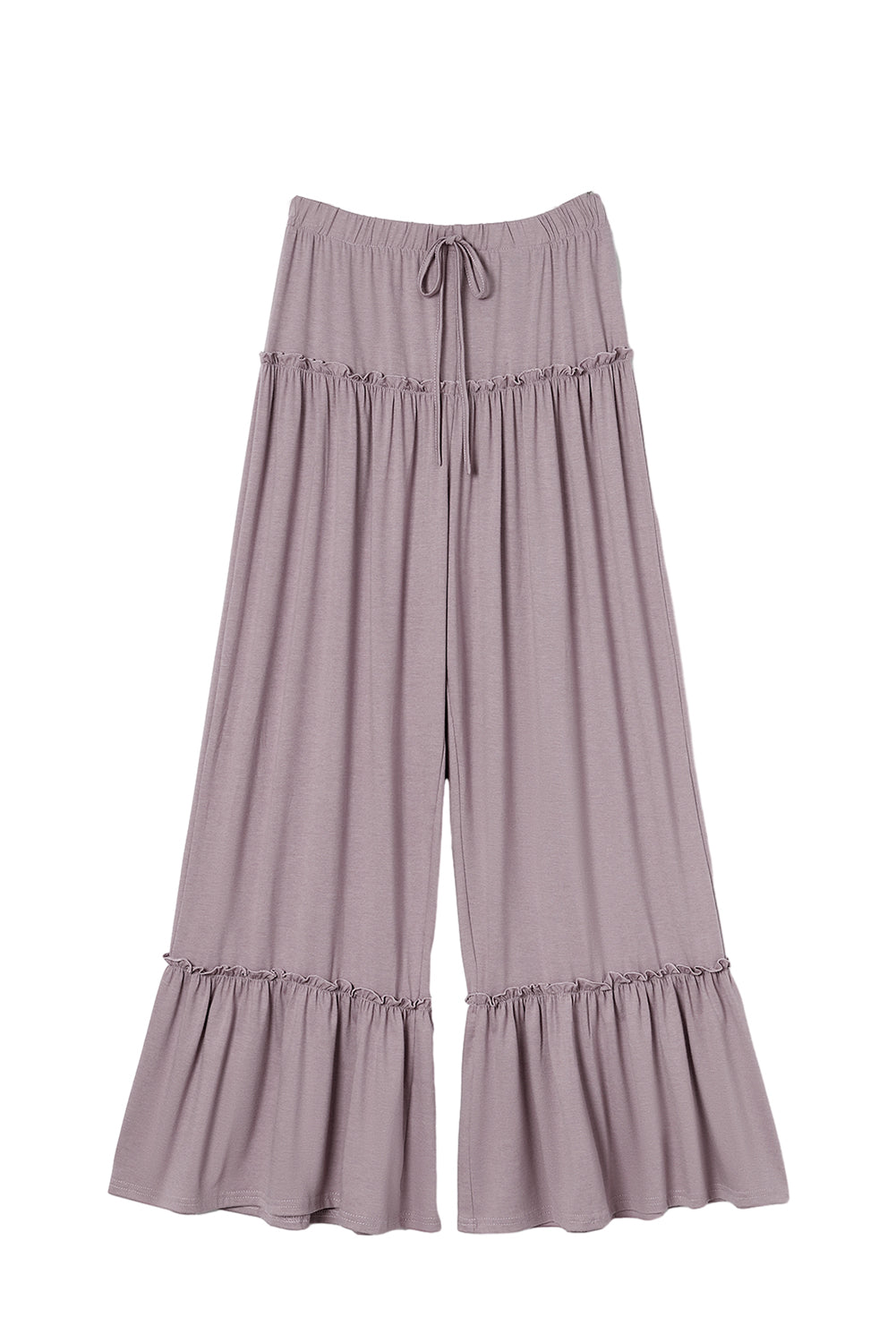 Khaki Frilled High Waist Wide Leg Pants