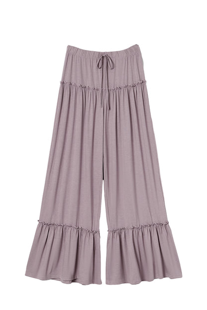 Khaki Frilled High Waist Wide Leg Pants