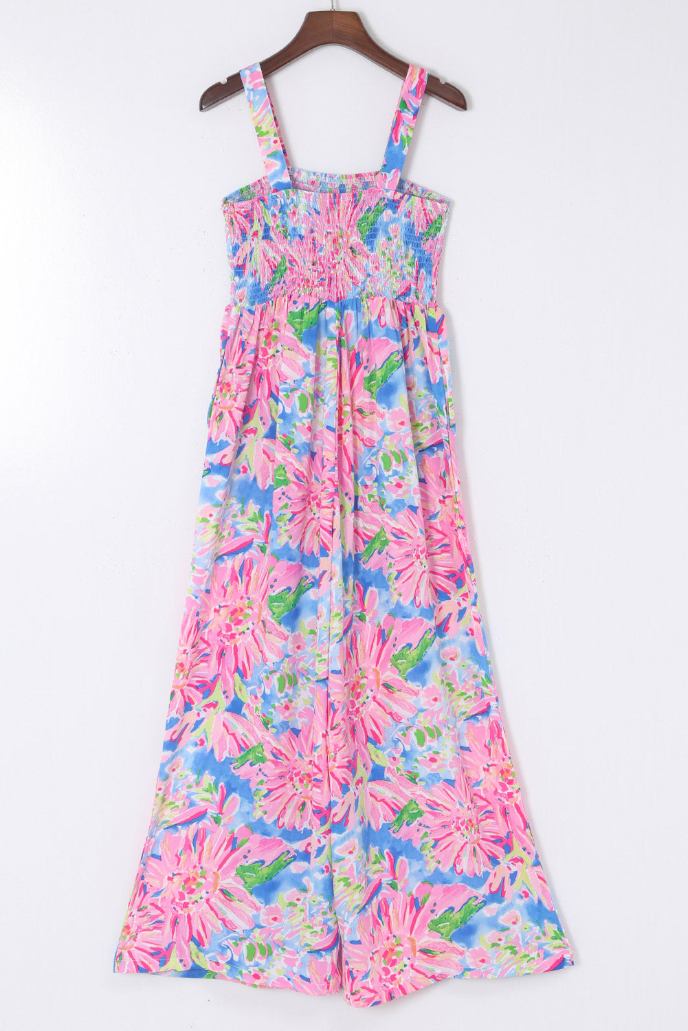 Pink Abstract Floral Painting Wide Leg Jumpsuit