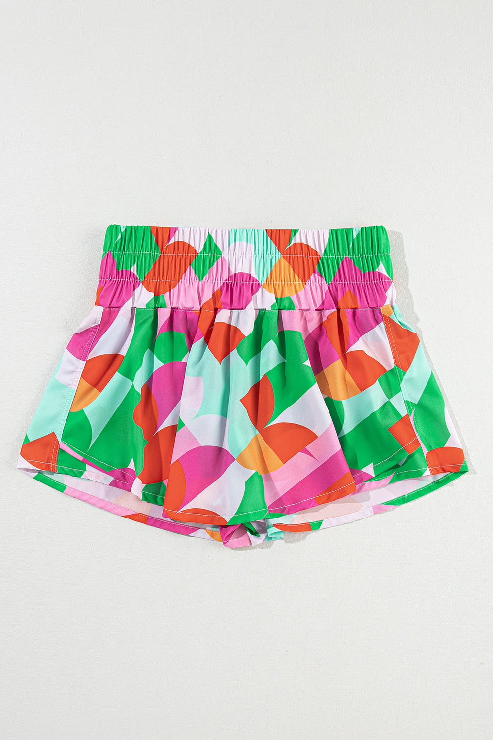 Green Abstract Print Smock Waist Shorts