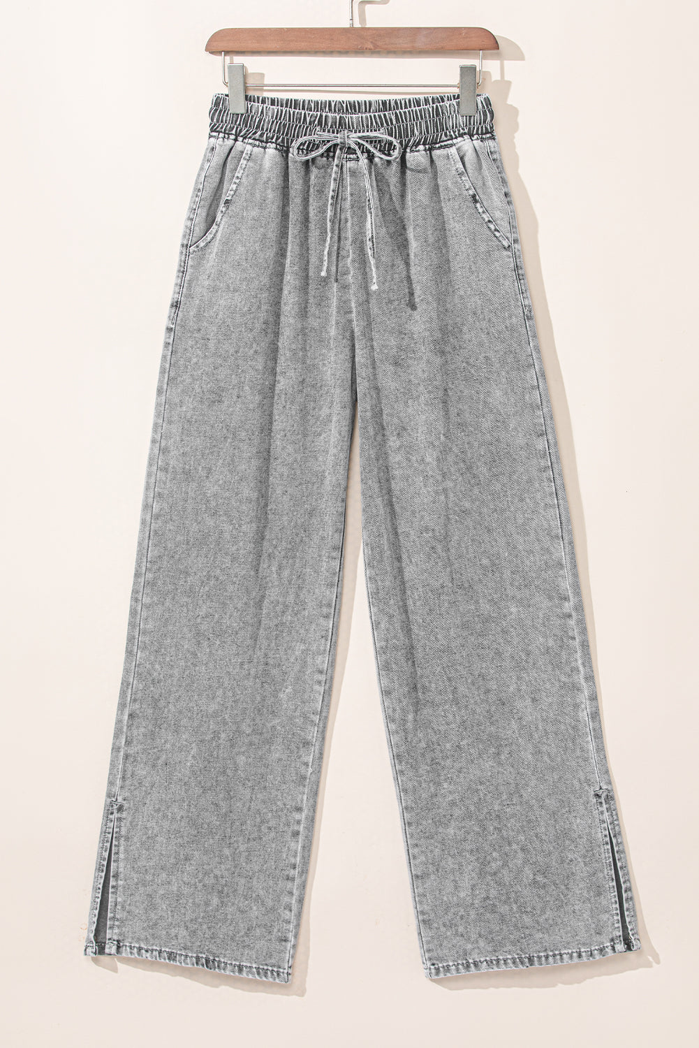 Medium Grey Drawstring Wide Leg Jeans