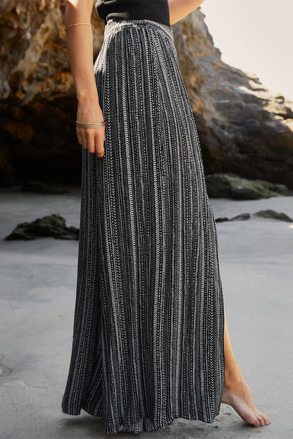 Black Striped Slit Wide Leg Pants