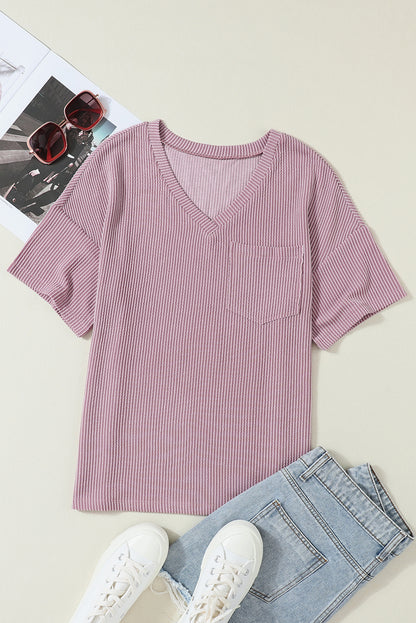 Valerian Corded V-Neck Loose T-shirt