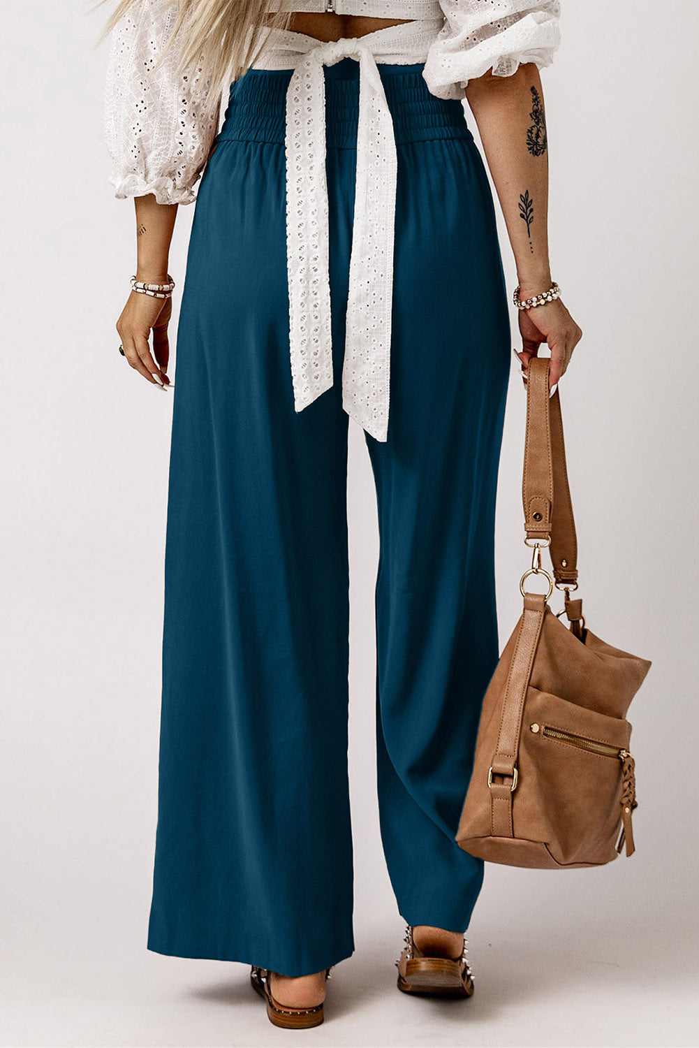 Blue Drawstring Elastic Waist Pants