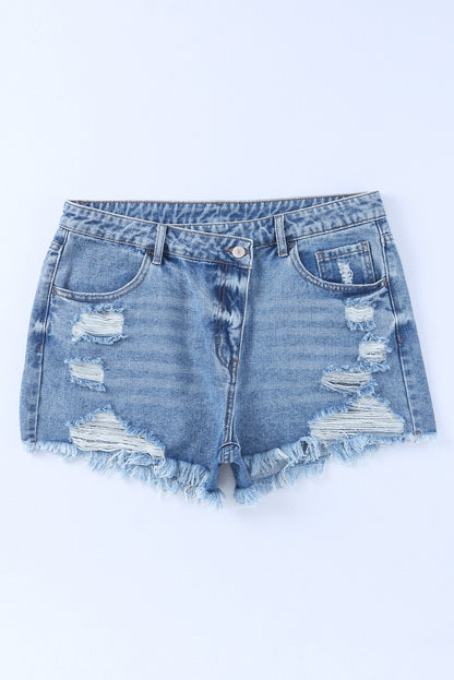 Sky Blue High Rise Crossover Denim Shorts