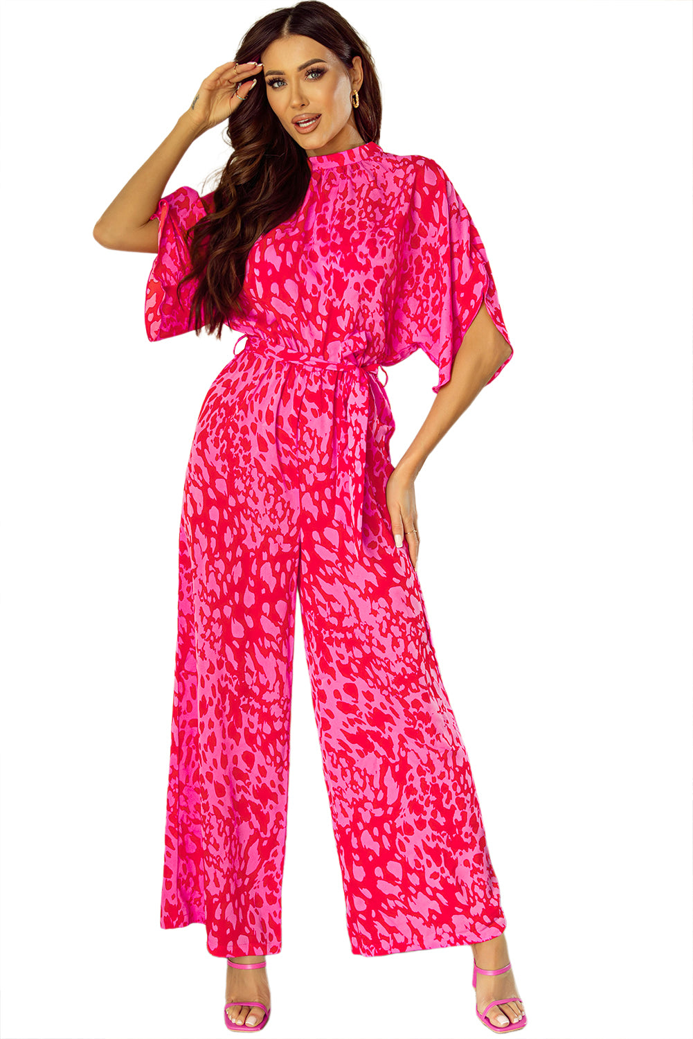 Rose Leopard Loose Sleeve Jumpsuit