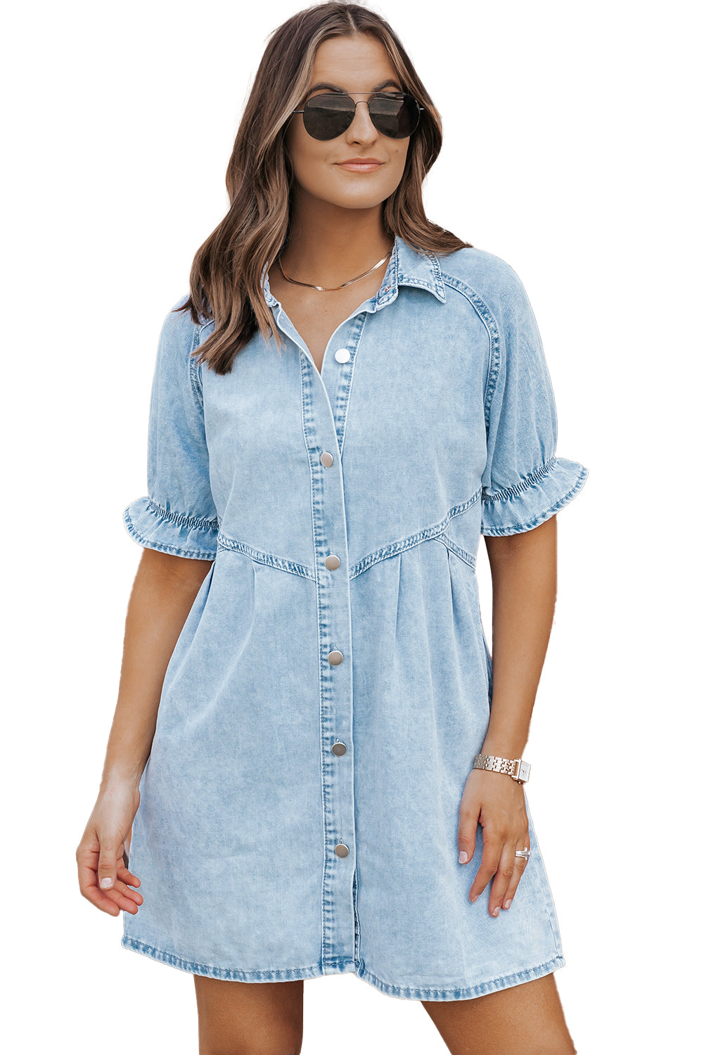 Beau Blue Mineral Wash Ruffled Denim Dress