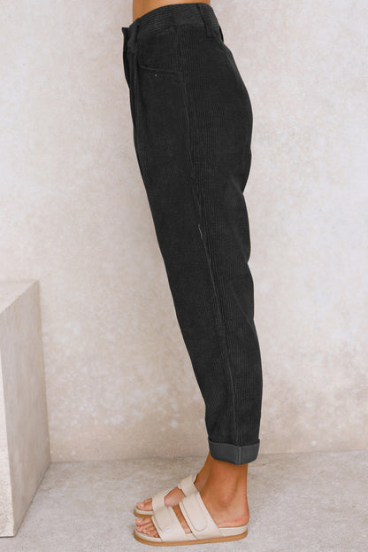 Black Corduroy High Waist Pants