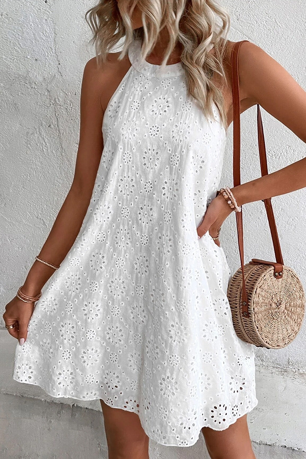 White Boho Halter Neck Dress