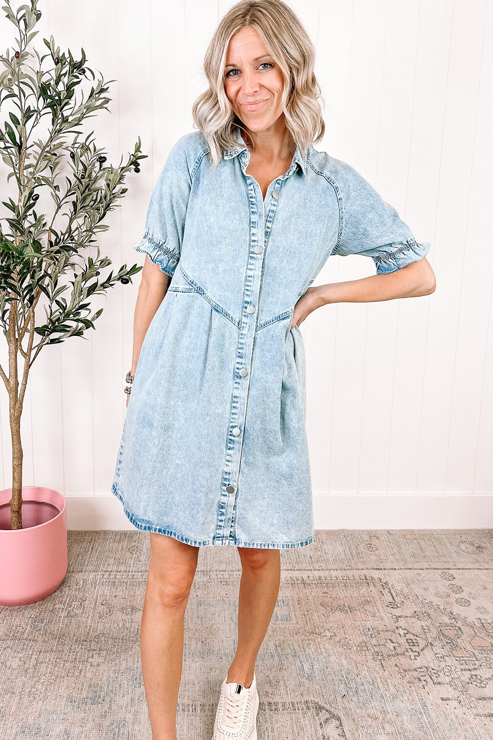 Beau Blue Mineral Wash Ruffled Denim Dress