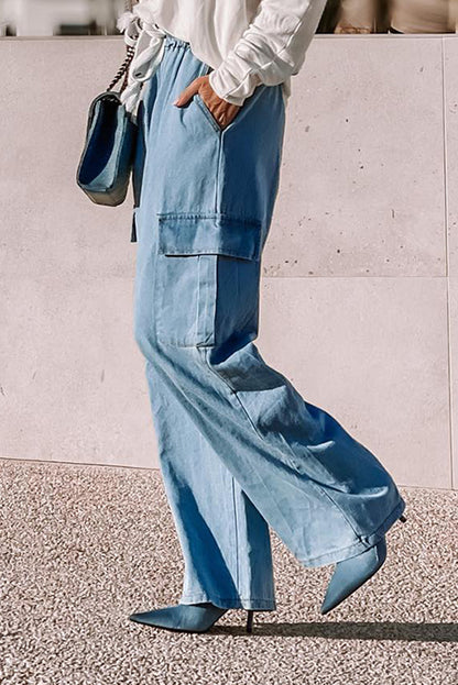 Sky Blue High Waist Cargo Jeans