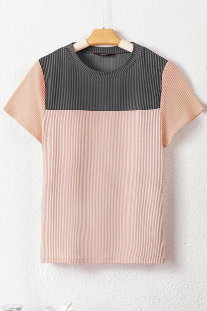 Black Rib Textured Colorblock T Shirt