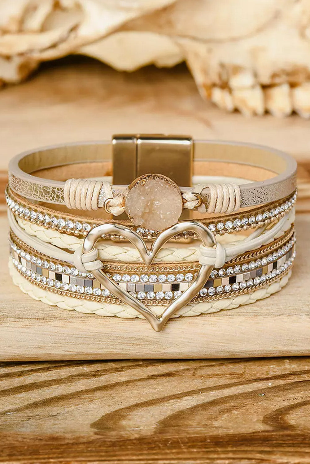 Beige Bohemian Heart Magnetic Buckle Bracelet