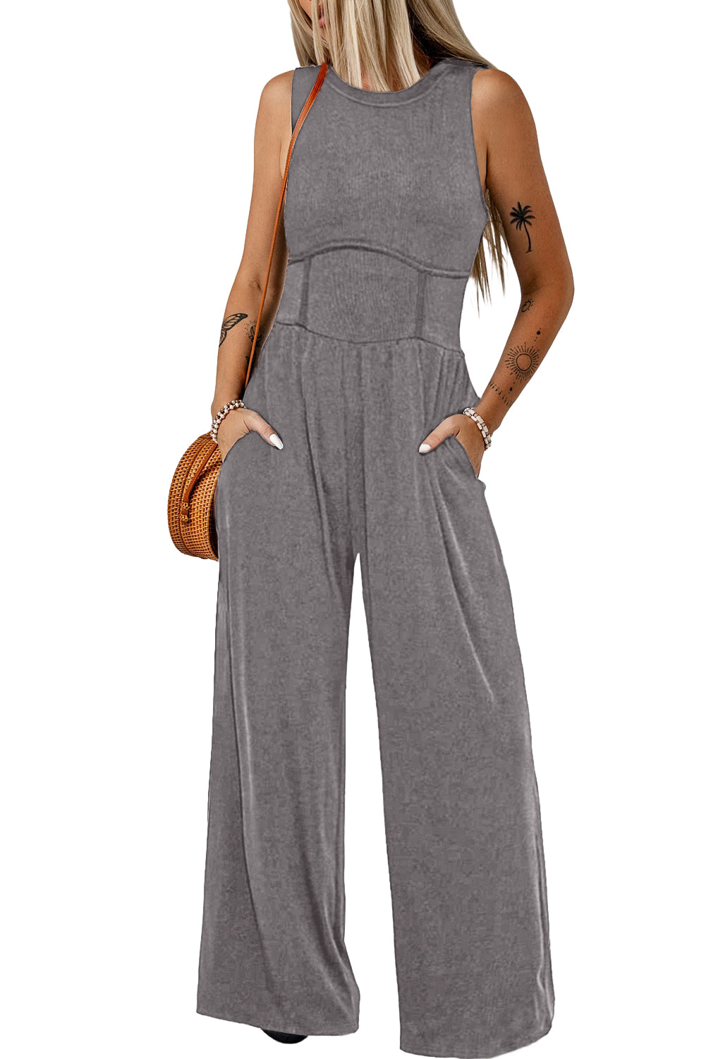 Medium Grey Cinched Waist Jumpsuit