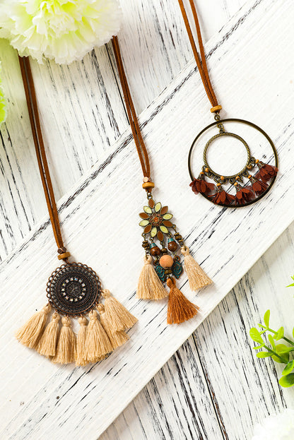 Multicolor 3pcs Bohemian Retro Tasseled Pendant Necklace