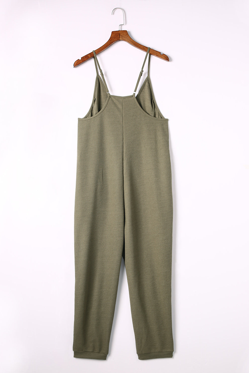 Green Textured Sleeveless V-Neck Jumpsuit