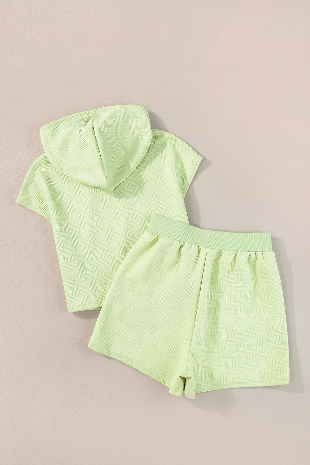 Meadow Mist Green Textured Cropped Hoodie and Shorts Set