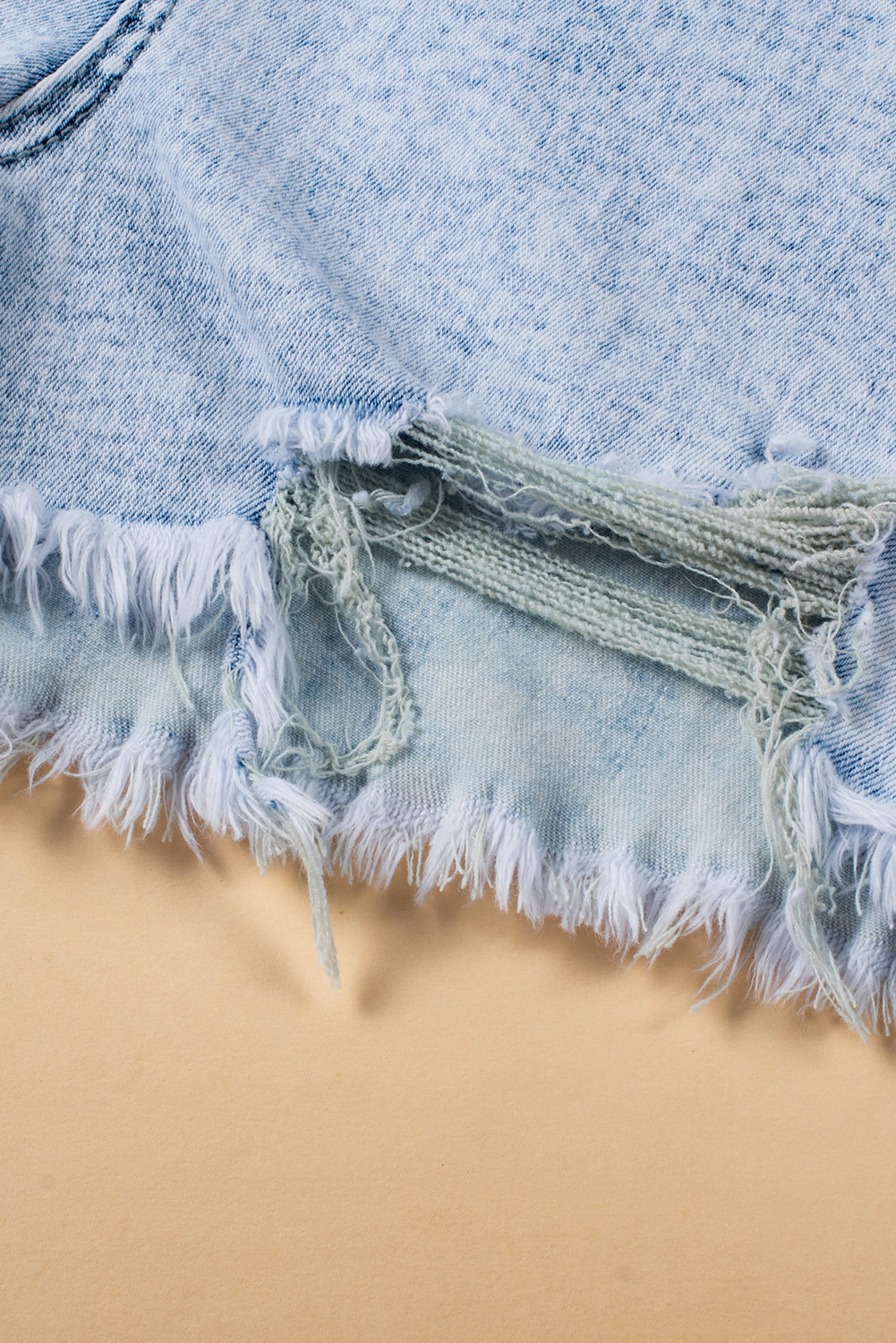 Light Blue Acid Wash Raw Edge Shorts