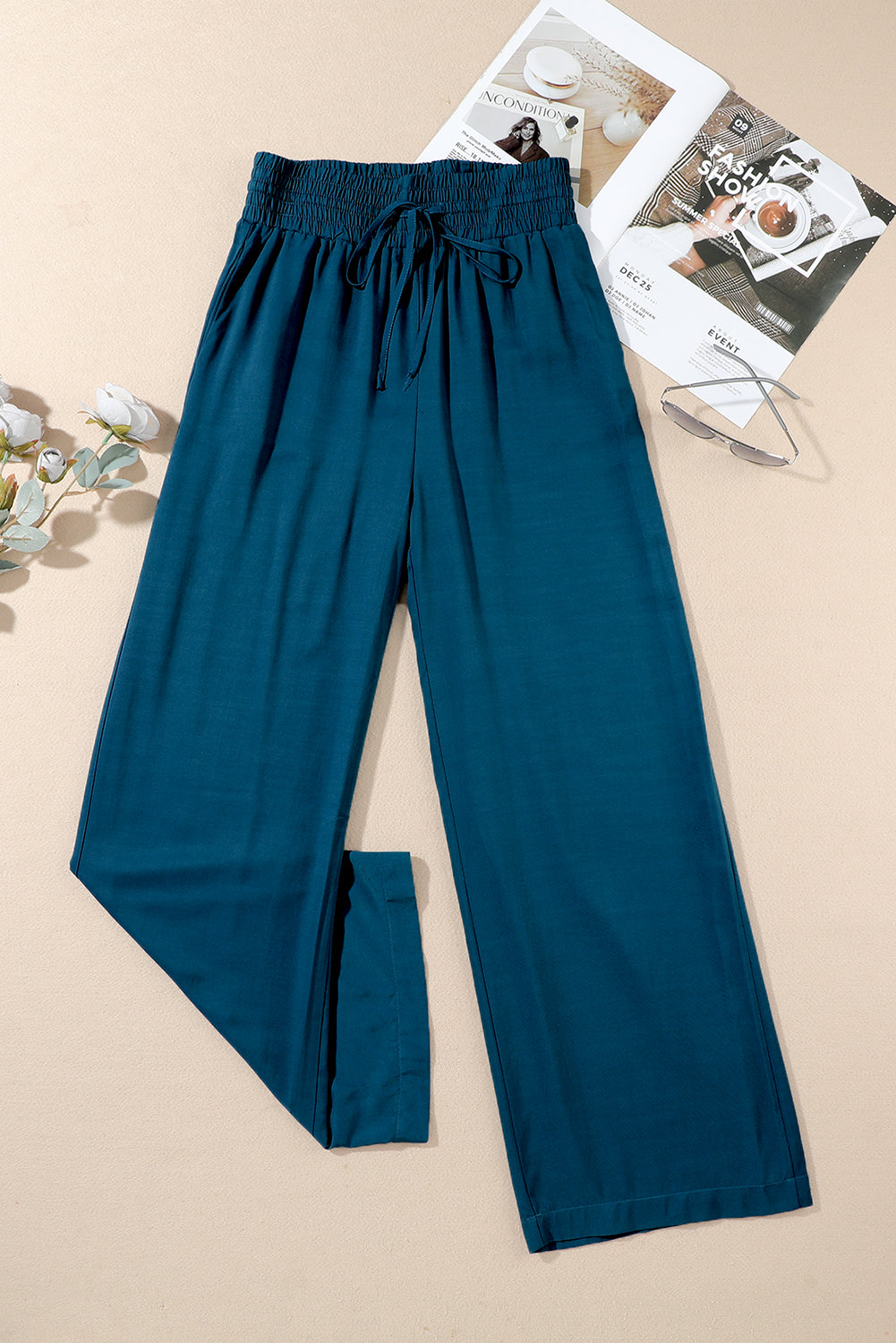 Blue Drawstring Elastic Waist Pants