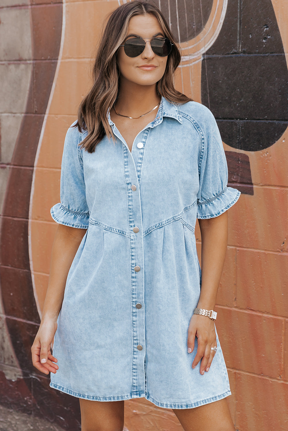 Beau Blue Mineral Wash Ruffled Denim Dress