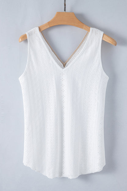 White Lace  V Neck Tank Top