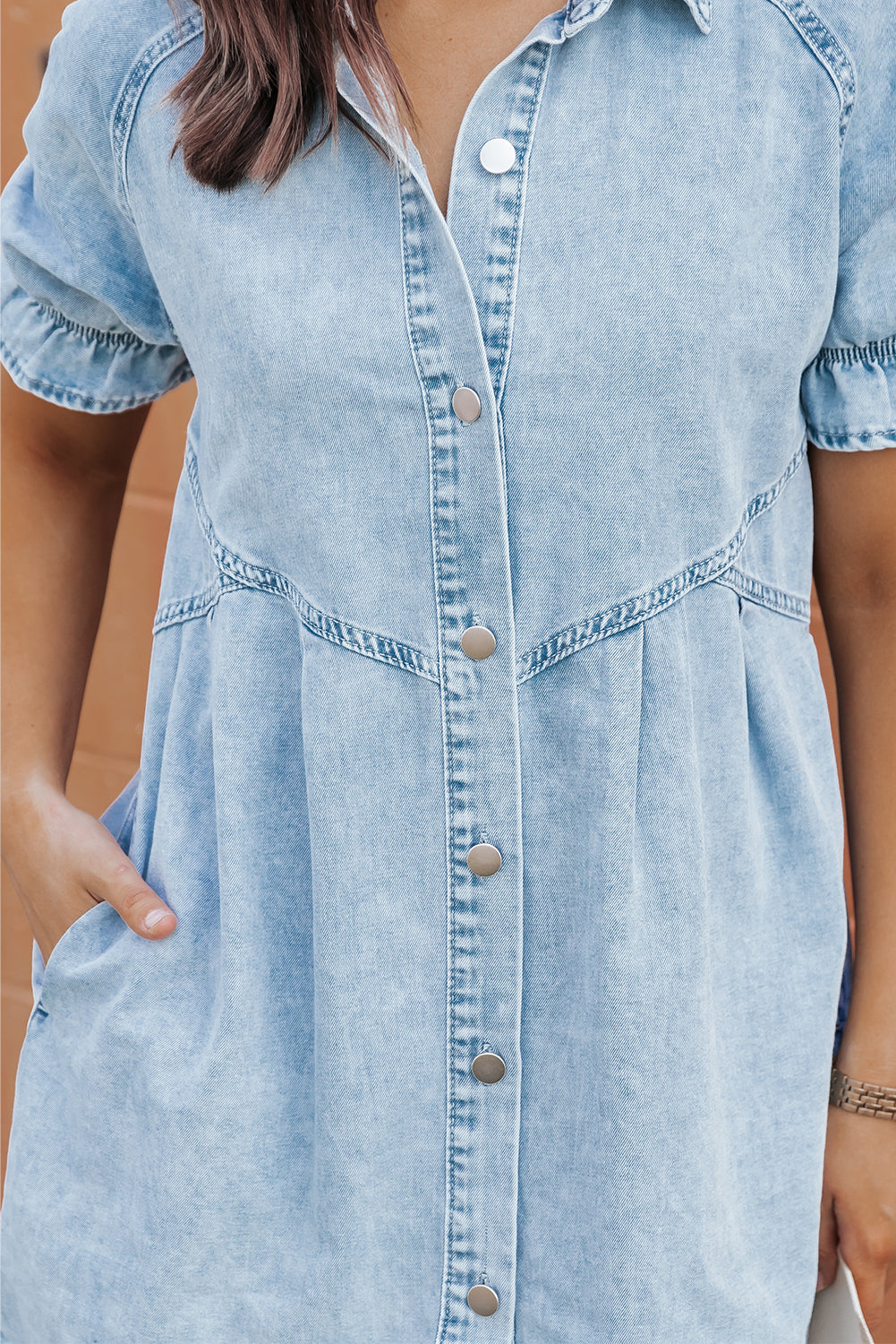 Beau Blue Mineral Wash Ruffled Denim Dress