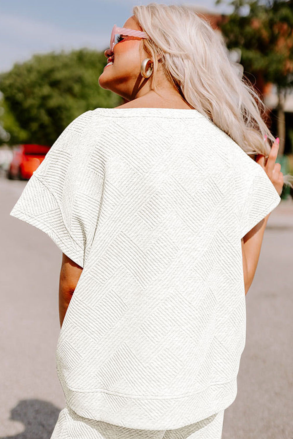 White Textured Loose Fit Shirt Set