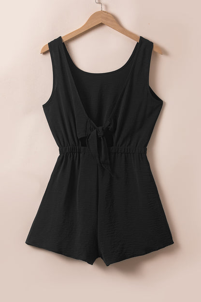 Black Knotted Backless Romper Dress