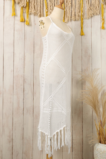 White Crisscross Knot Tasseled Beach Dress