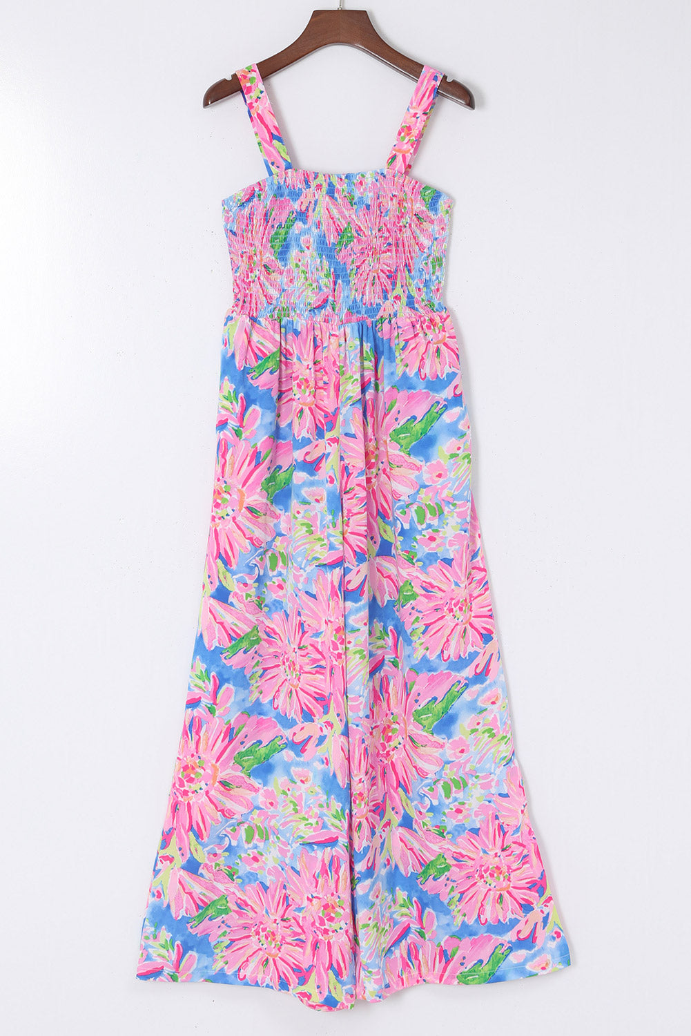 Pink Abstract Floral Painting Wide Leg Jumpsuit