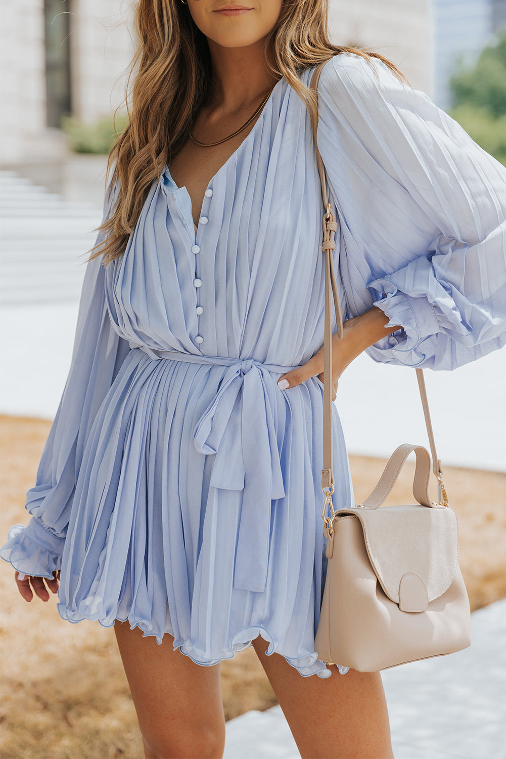 Sky Blue Ruffled Tie Waist Romper