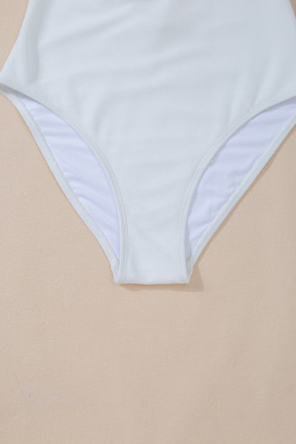 White Asymmetric Ruffle Tie Waist Swimsuit