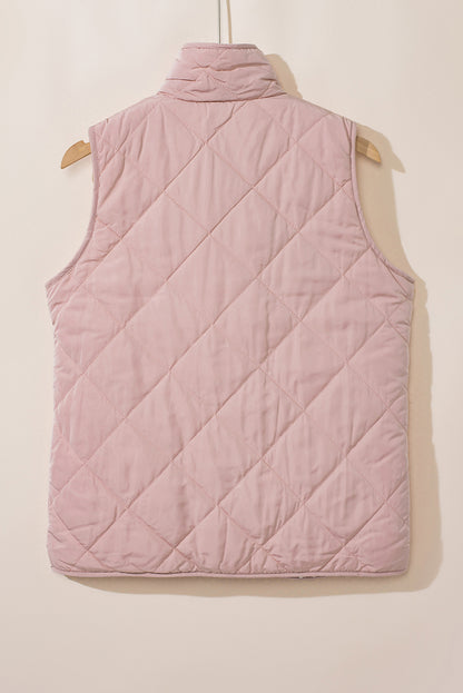 Pink Fleece Lined Quilted Vest Coats