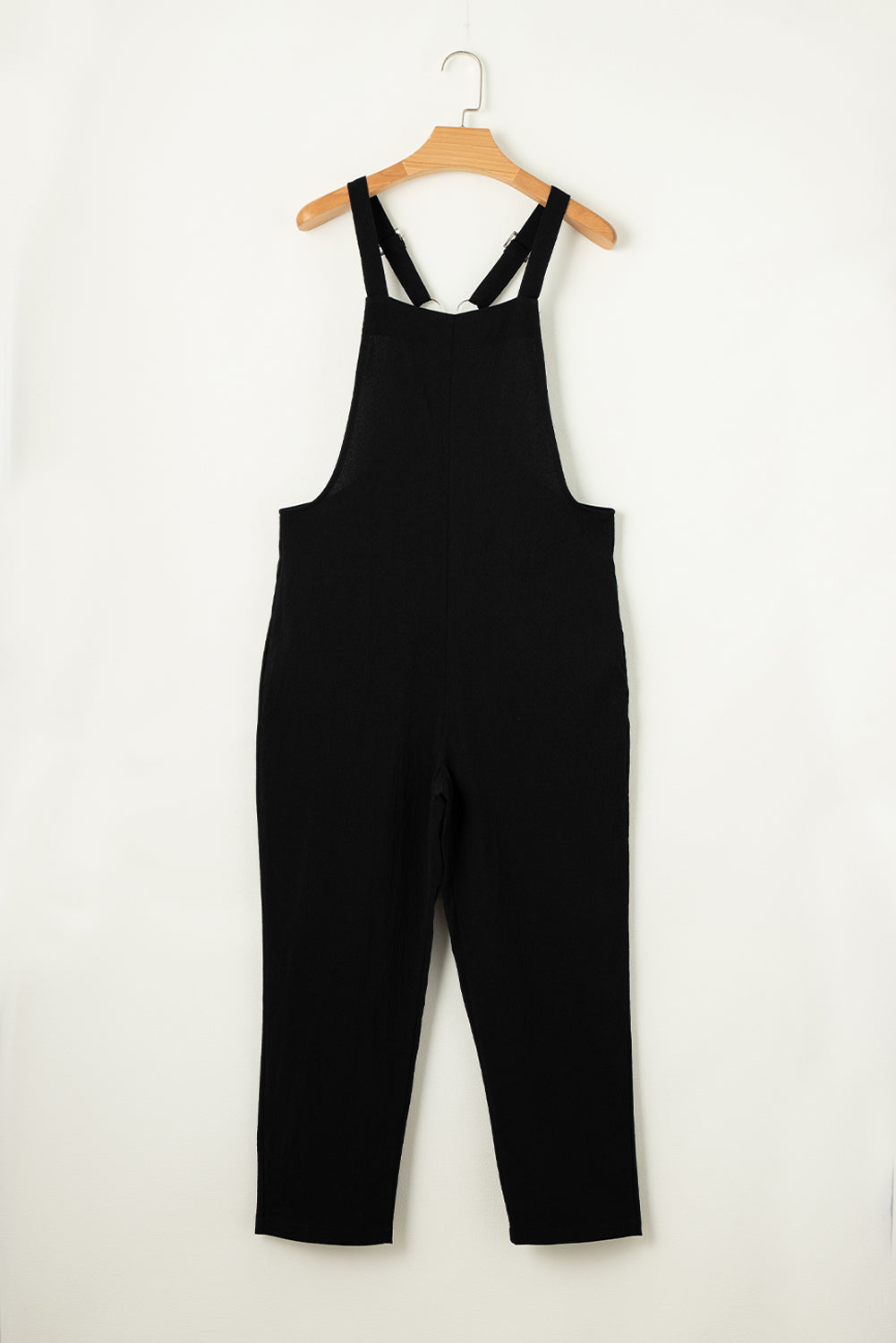 Black Buckle Strap Cropped Jumpsuit